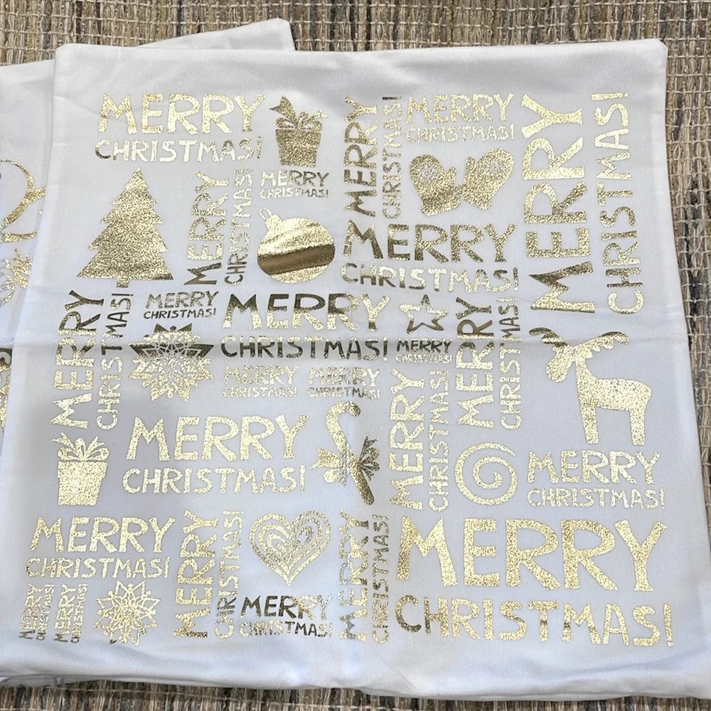 Set of Two Pillow Throw covers Zippered Merry Christmas and Happy New Year